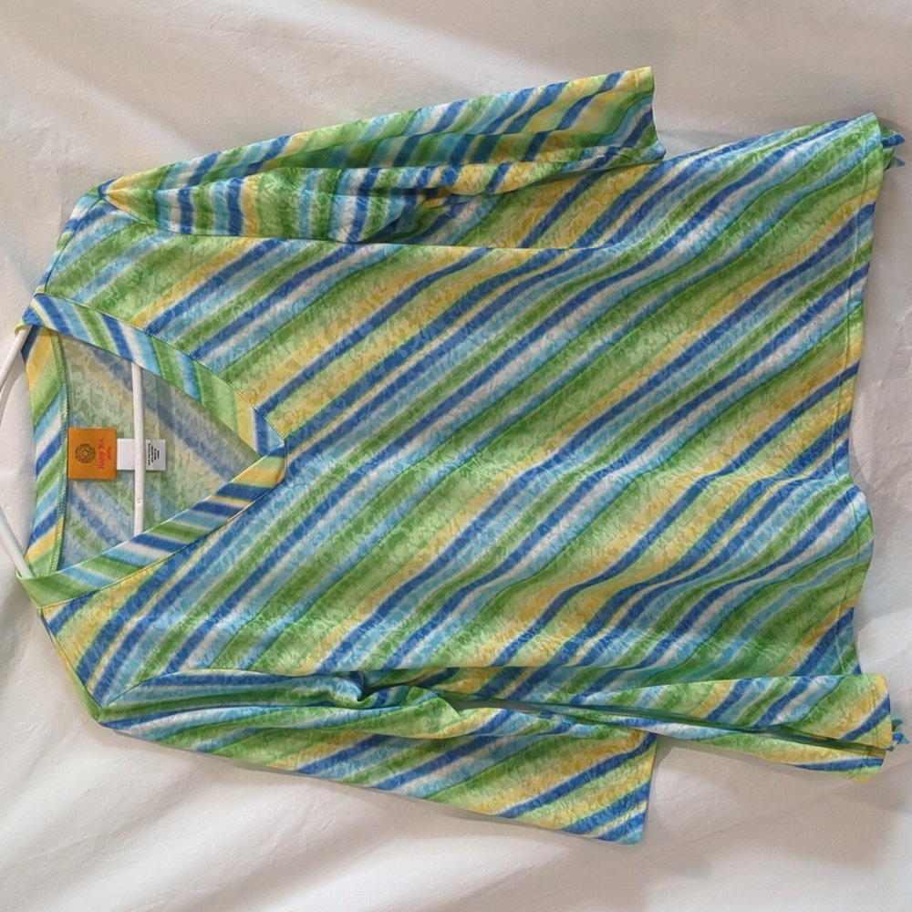 Ruby Rd. | Lightweight Knit Top Diagonal Stripes 3/4 Sleeves V-Neck | PM